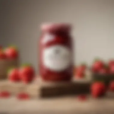 An elegant jar of homemade strawberry jam adorned with a rustic label and fresh strawberries beside it.