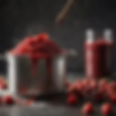 A close-up view of a simmering pot of strawberry jam, highlighting the transformation of ingredients.