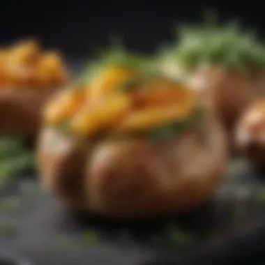 Crispy Baked Potato with Herb Garnish A perfectly baked potato with a crispy skin and fluffy interior, garnished with herbs.