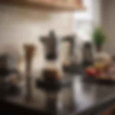Beautiful Moka Pot Setup in Kitchen A beautifully arranged moka pot setup on a kitchen counter