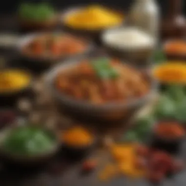 An array of fresh ingredients typical in Indian cuisine.