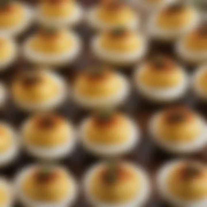 Variety of deviled egg variations with unique toppings