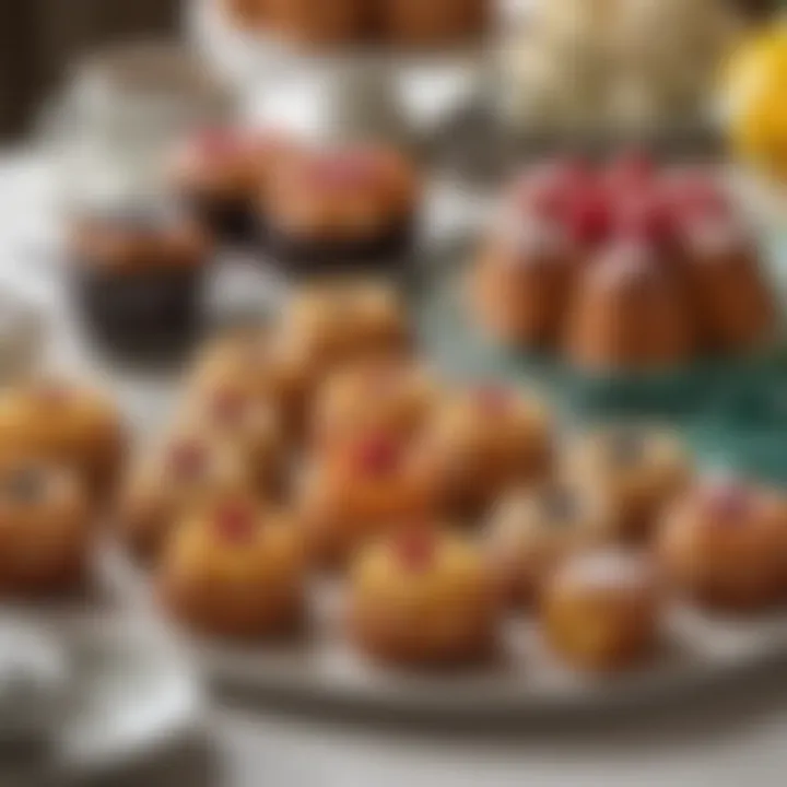 An array of mini bundt cakes displayed on a festive table, inviting for a celebration.