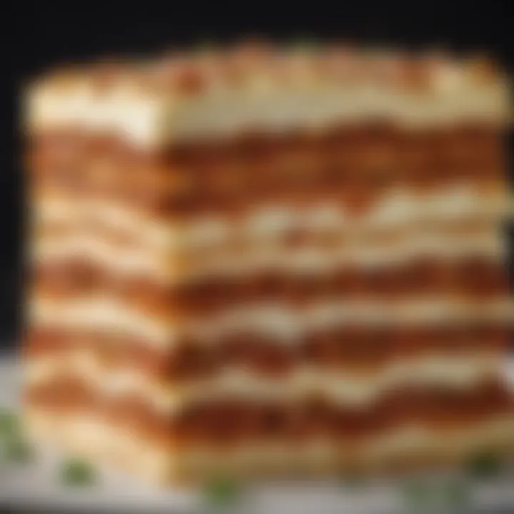 Layers of lasagna showcasing ricotta cheese texture