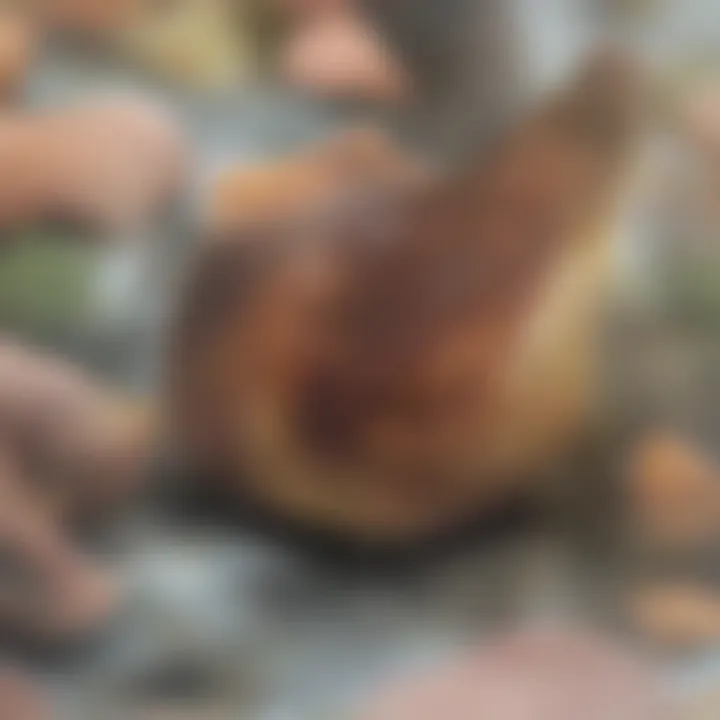 Close-up of diverse herbs placed strategically around a raw chicken breast