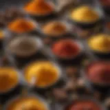An array of vibrant spices showcasing their unique colors and textures