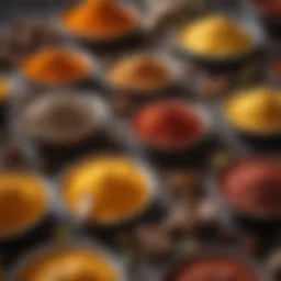 An array of vibrant spices showcasing their unique colors and textures