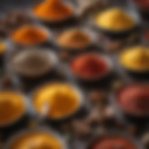 An array of vibrant spices showcasing their unique colors and textures