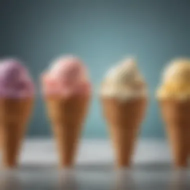 An array of different ice cream flavors produced by a top-tier machine, elegantly displayed