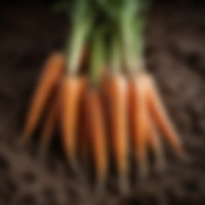 Close-up of freshly harvested organic carrots in soil