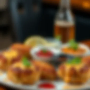 Diverse Crab Cake Varieties A platter featuring various styles of crab cakes with sauces