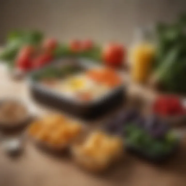 Stylish insulated lunch box set against a backdrop of fresh ingredients.