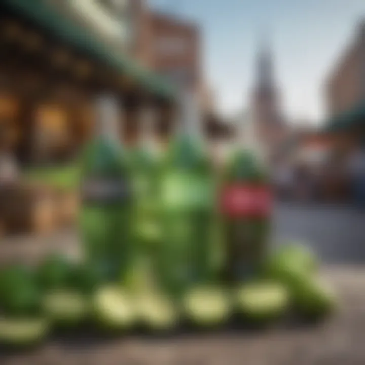 A vibrant street market showcasing lime coke variations from different cultures