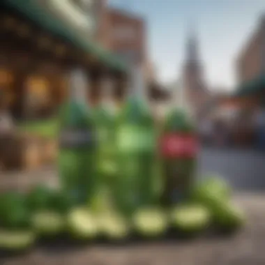 Cultural Variations of Lime Coke A vibrant street market showcasing lime coke variations from different cultures
