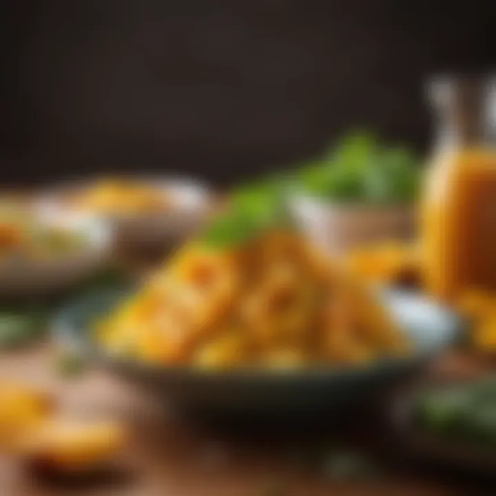 A close-up view of a refreshing mango salad featuring Tajín as a zesty dressing.