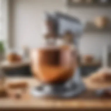 Versatile Attachments for Diverse Baking Needs Various attachments for a professional cake mixer arranged on a countertop