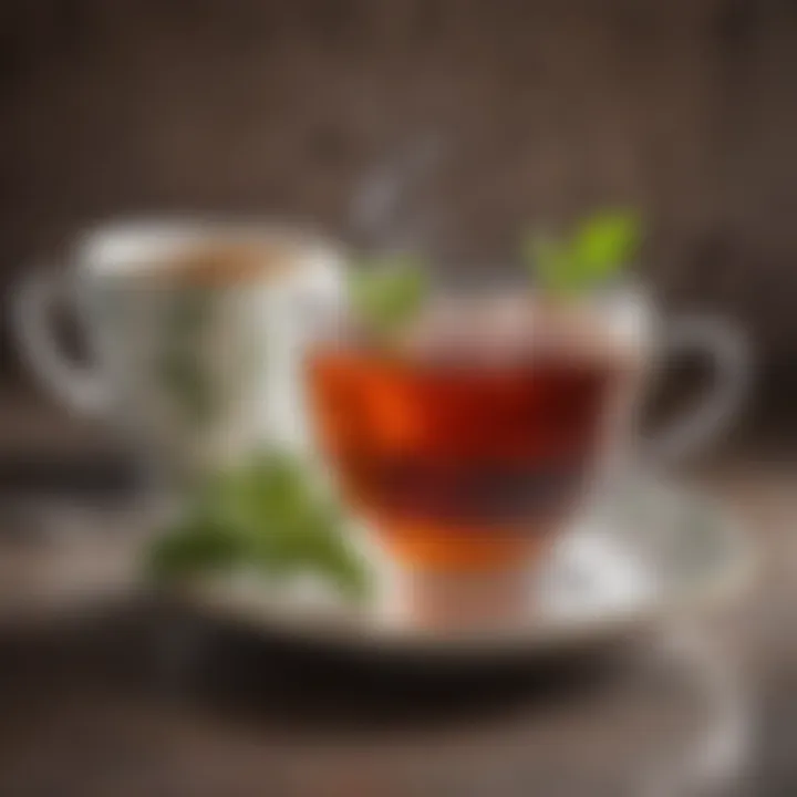 An elegant teacup filled with tea and adorned with a sweetener garnish