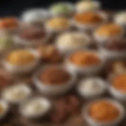 A variety of pretzel dips elegantly arranged on a table.