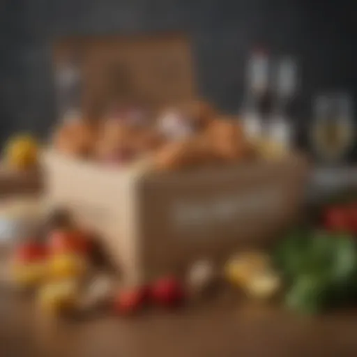 A beautifully arranged food delivery box with gourmet items