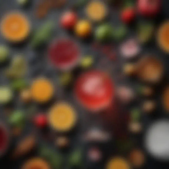 A diverse array of cocktail ingredients representing global flavors
