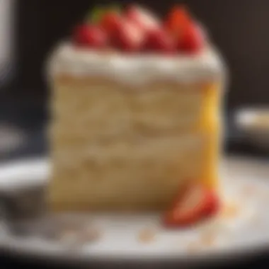 A close-up of the moist texture of Tres Leches cake revealing its milky layers