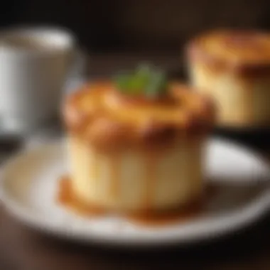 An elegant presentation of twice baked soufflé with a golden crust