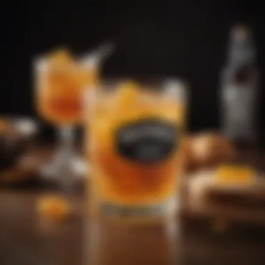 A beautifully crafted cocktail glass filled with a Jack Daniel's Honey-based drink adorned with honey drizzles