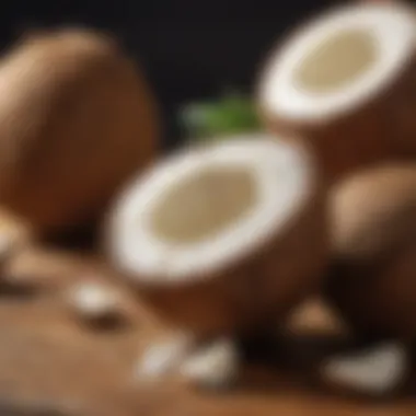 Coconut halves revealing the nutritious flesh inside