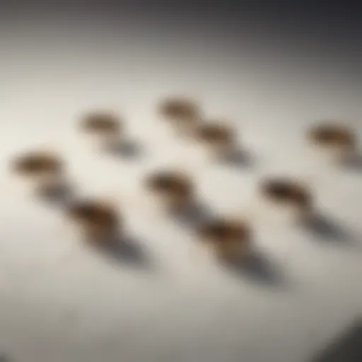 Close-up view of small flies resting on a kitchen surface