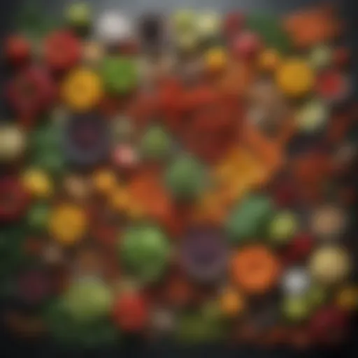 Colorful array of fresh vegetables and fruits on a countertop