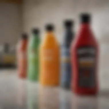 Commercial granite cleaner bottles lined up