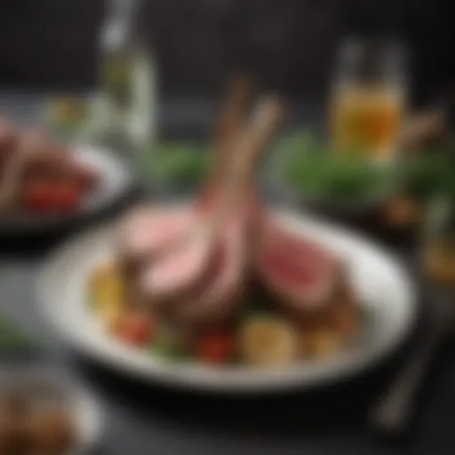 A beautifully plated American rack of lamb garnished with herbs