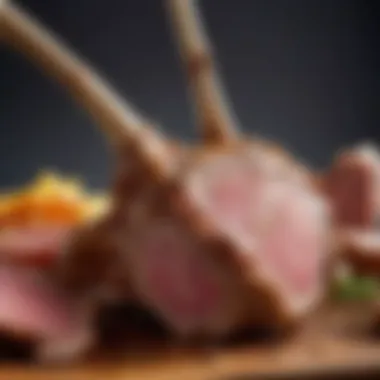 Juicy and Tender American Rack of Lamb A close-up view of the tender meat of the American rack of lamb