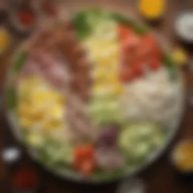 Vibrant Ingredients of Cobb Salad A beautifully arranged Cobb salad with vibrant ingredients.