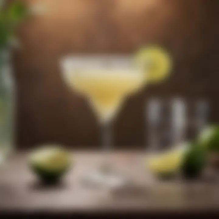 Artistic presentation of a skinny margarita with a twist of lime