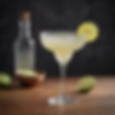 An elegant glass of skinny margarita garnished with fresh lime
