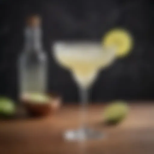 An elegant glass of skinny margarita garnished with fresh lime