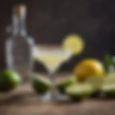 Fresh Ingredients for Skinny Margarita Fresh ingredients for a skinny margarita including limes, agave syrup, and tequila