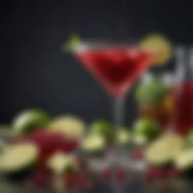 Fresh Ingredients for a Cosmopolitan Cocktail Close-up of fresh lime and cranberry juice ingredients for a Cosmopolitan cocktail