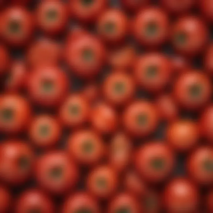 A close-up view of ripe tomatoes showcasing their vibrant color and texture, symbolizing the rich source of lycopene.