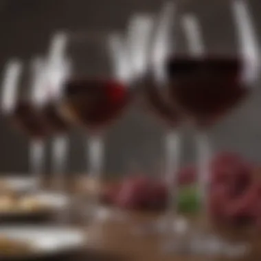 Artistic arrangement of red wine glasses on a dining table