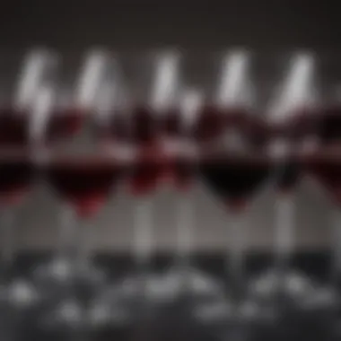 Close-up of various materials used in red wine glasses