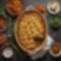 An elegant display of Vegan Shepherd's Pie with vibrant vegetables on top